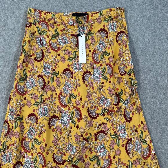 Sanctuary Floral Midi Skirt Women's X-Small Yellow Faux Wrap High Low New - Picture 2 of 9